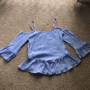 Light blue open-shoulder summer top